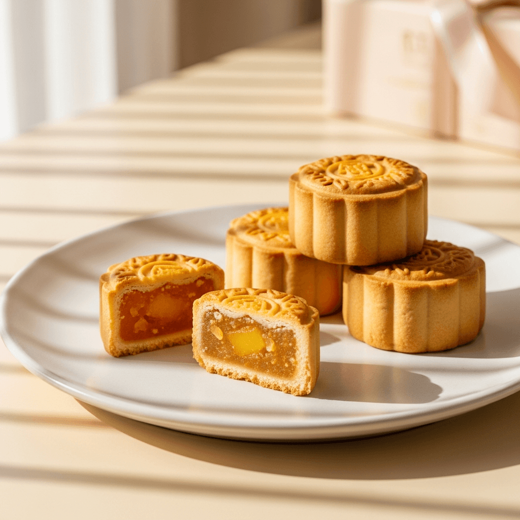 Taiwanese pineapple cake (鳳梨酥) cut open to show native pineapple and winter melon filling